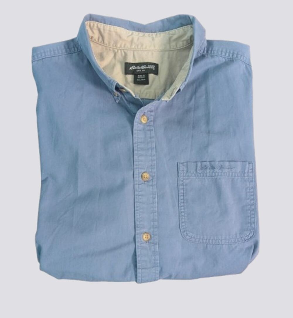 EDDIE BAUER Short Sleeve Button Down Light Blue Shirt Size XXL | 100% Cotton